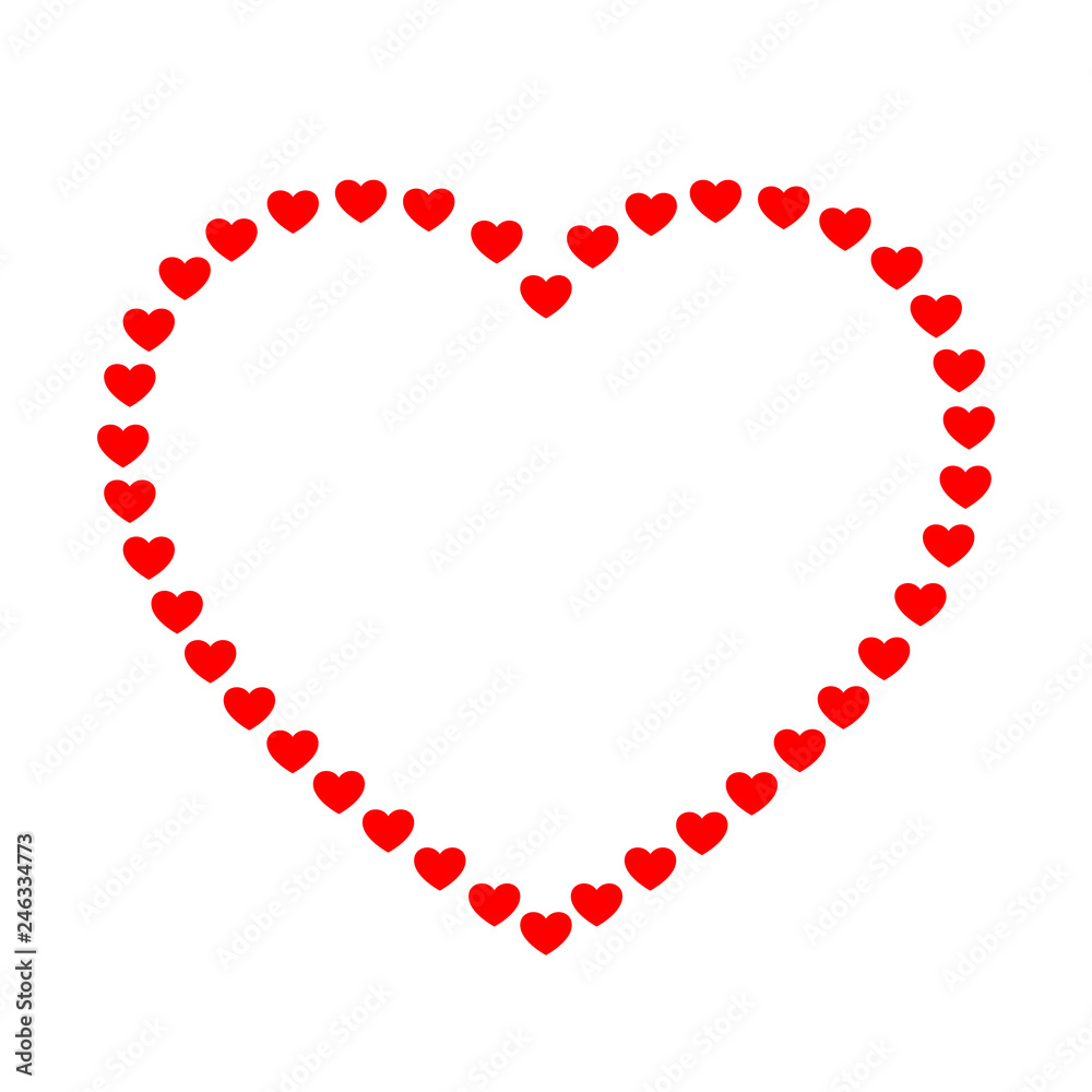 Big heart from little red hearts on a contour white background love symbol for Valentine's day. Vector illustration.