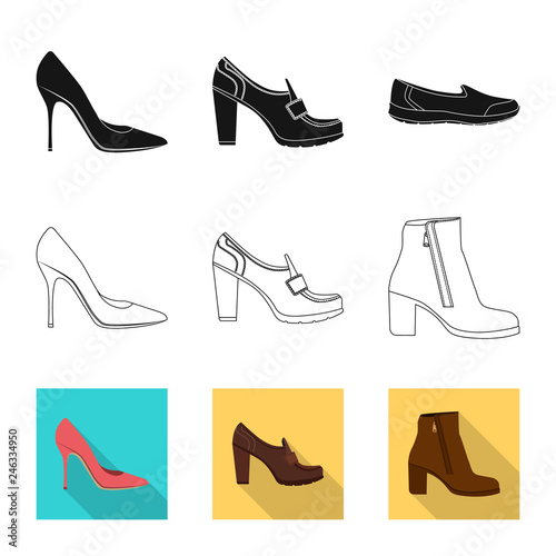 Isolated object of footwear and woman sign. Collection of footwear and foot stock vector illustration.