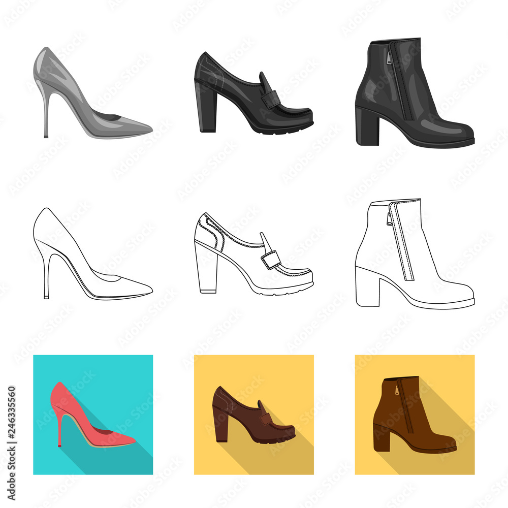 Vector design of footwear and woman icon. Set of footwear and foot vector icon for stock. Vector design of footwear and woman icon. Set of footwear and foot vector icon for stock.