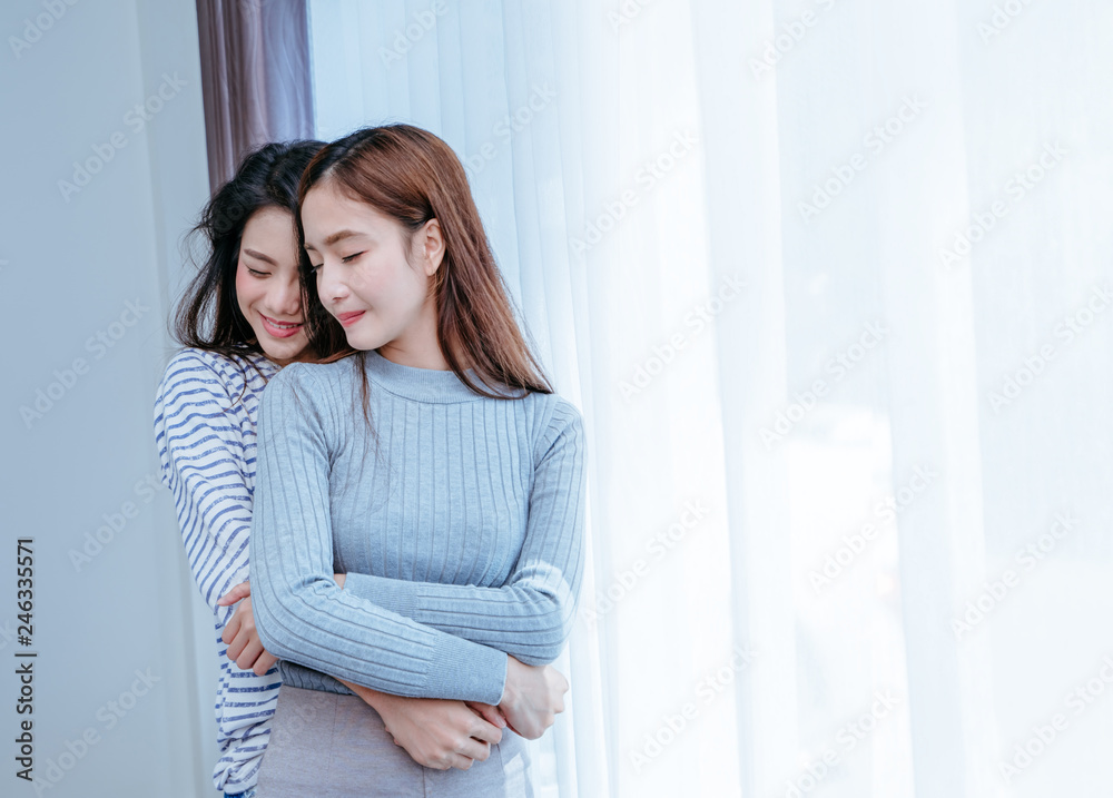 Asin Sex Video - Same sex asian lesbian couple lover embrace in the bedroom at morning  happiness feeling, LGBT sexuality female hug after waking up living  together at home,Copy space. Stock Photo | Adobe Stock