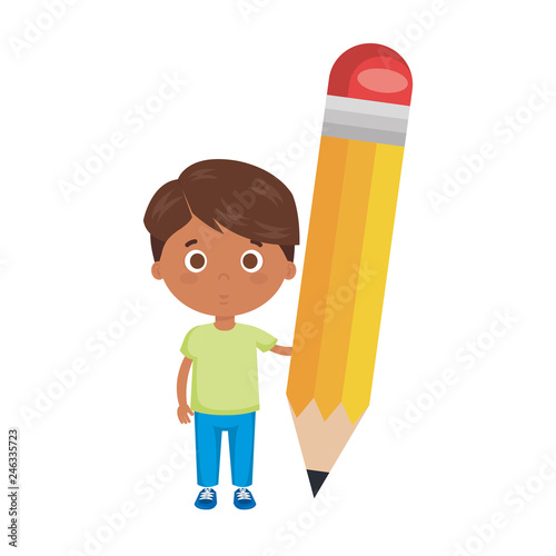 little boy student with pencil character