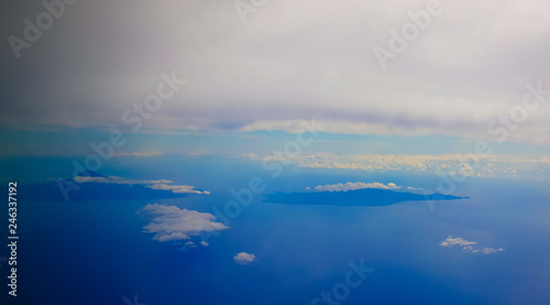 Fototapeta Naklejka Na Ścianę i Meble -  Aerial panoramic view to Pico and Faial islands, Azores, Portugal