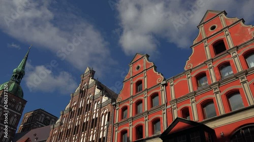 Houses at Badenstrasse and St. Nicolay Church, Stralsund, Mecklenburg-Western Pomerania, Germany photo