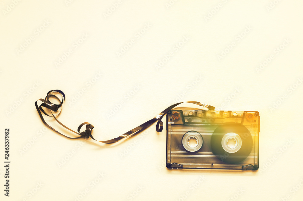 Vintage audio cassette with extended tape
