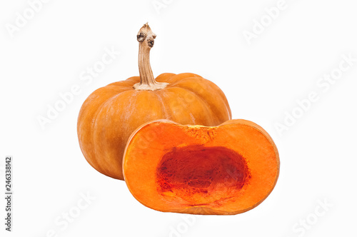 Pumpkin and half a pumpkin on a white background. Isolated