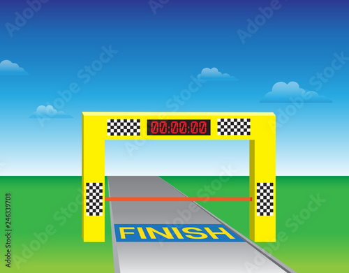 Finishing gates with a clock. Vector. Illustration
