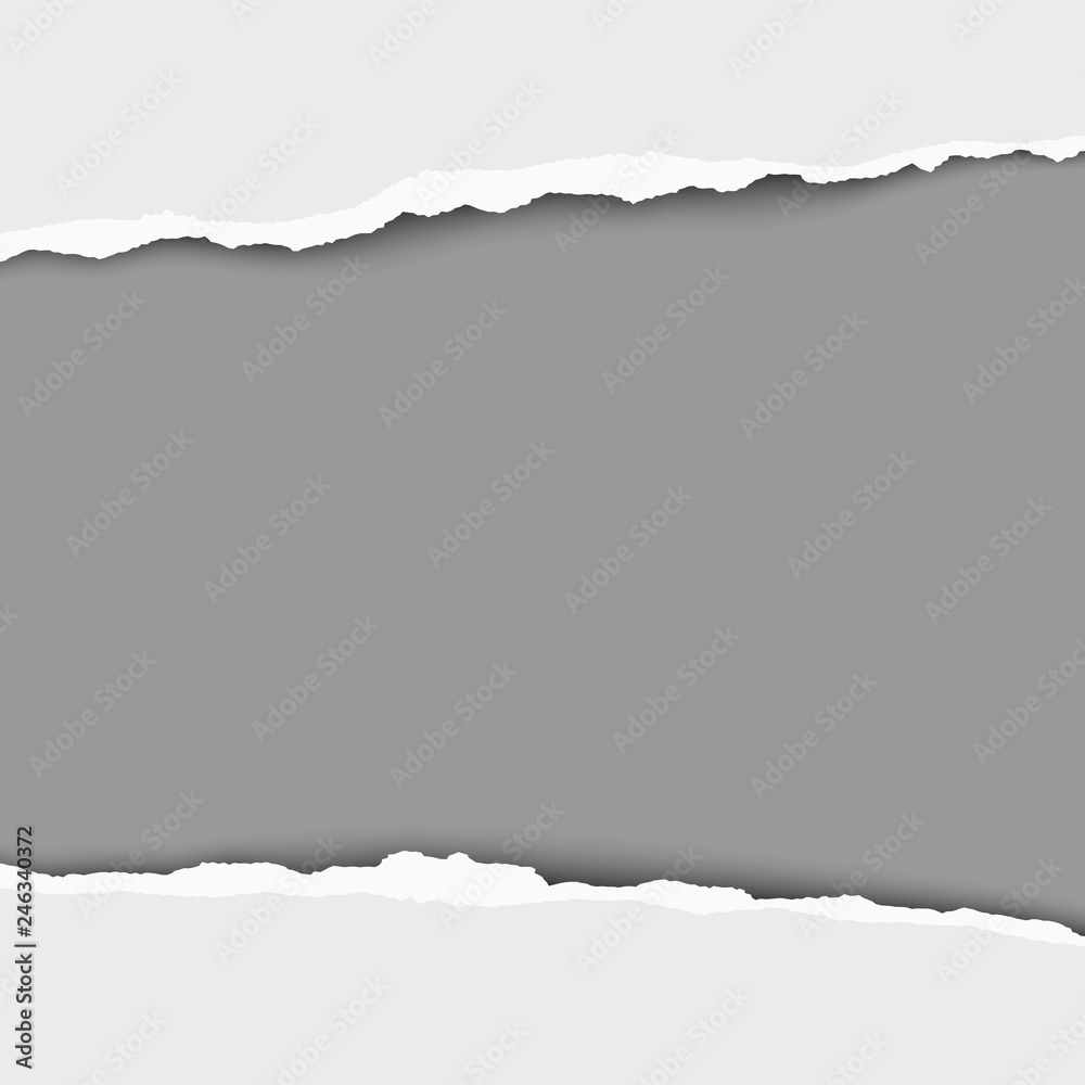 Obraz premium Snatched middle of white paper which edges have soft shadow. Hole has dark gray background. Vector template paper design.