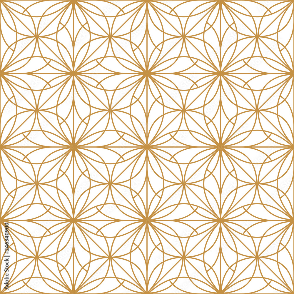 Flower geometric pattern. Seamless vector background. White and gold ornament. Ornament for fabric, wallpaper, packaging, Decorative print Flower geometric pattern. Seamless vector background. White and gold ornament. Ornament for fabric, wallpaper, packaging, Decorative print