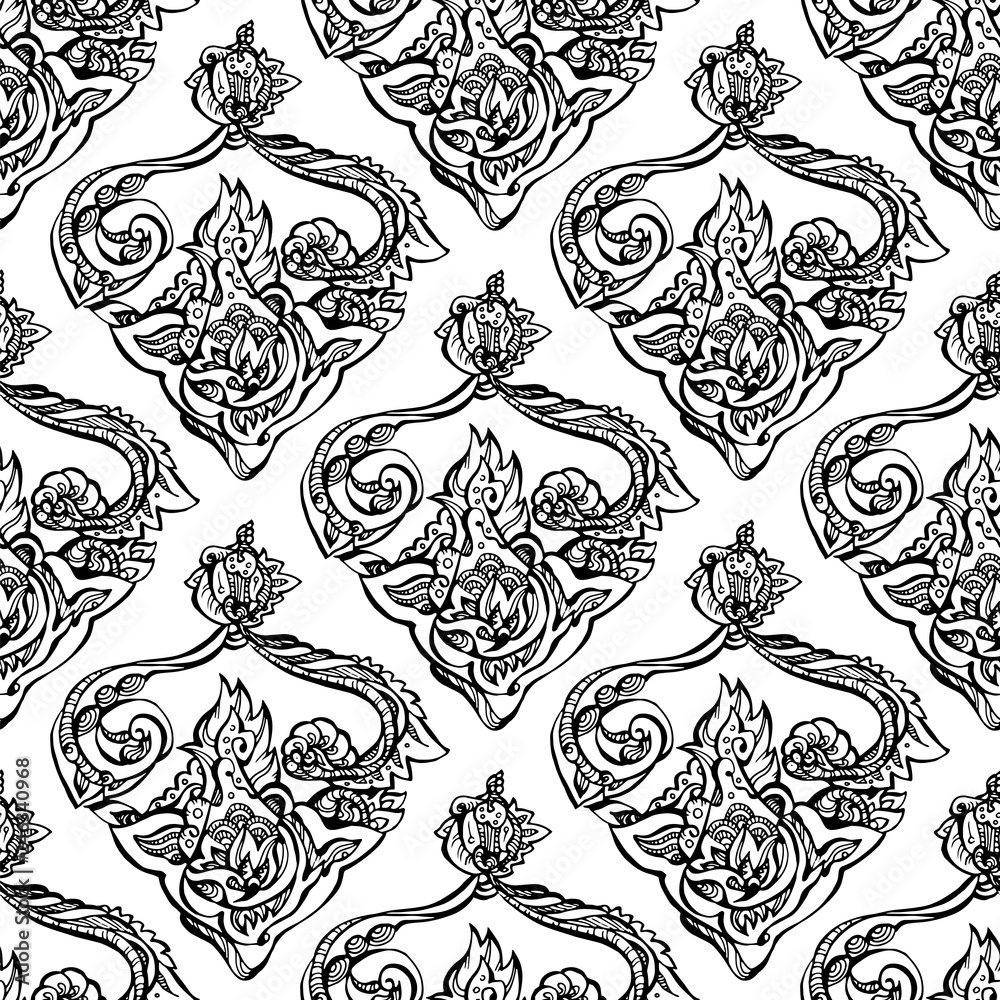 floral seamless  pattern. hand drawn black and white vector illustration