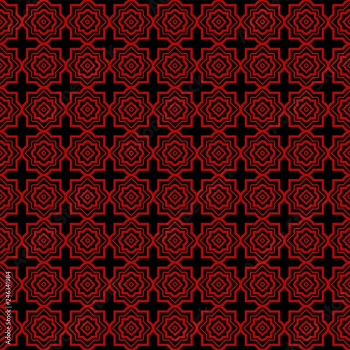 Ethnic classic pattern. Seamless vector illustration. Abstract geometric repeat backdrop. For decoration, wallpaper, print, fabric. Black, red color