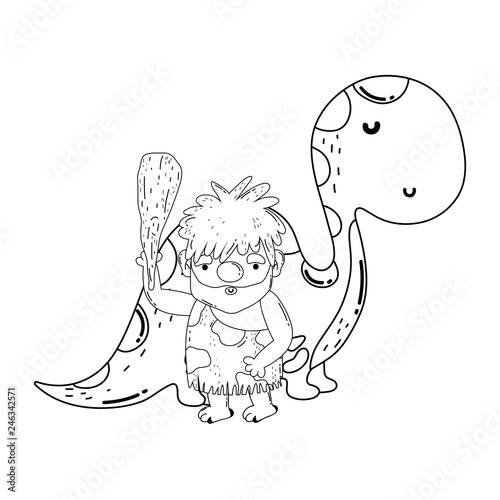 cute apatosaurus with caveman