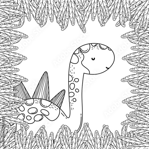 cute apatosaurus with leafs frame
