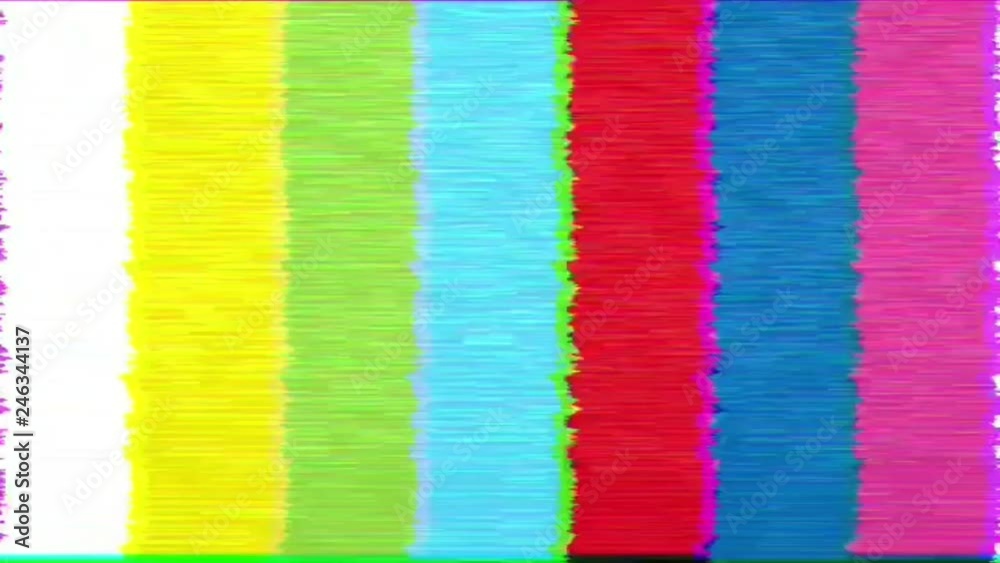 Old bad TV sync. Analogue television screen with noise.  Bad signal on colorful test screen from old tv.