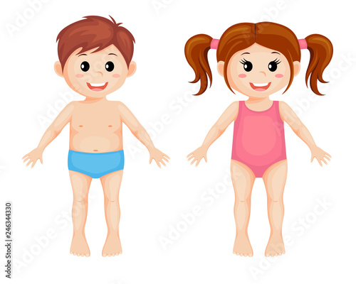 Parts of body. Cute cartoon boy and girl