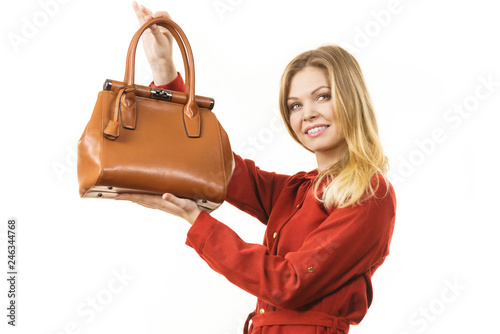 Fashion woman with leather handbag