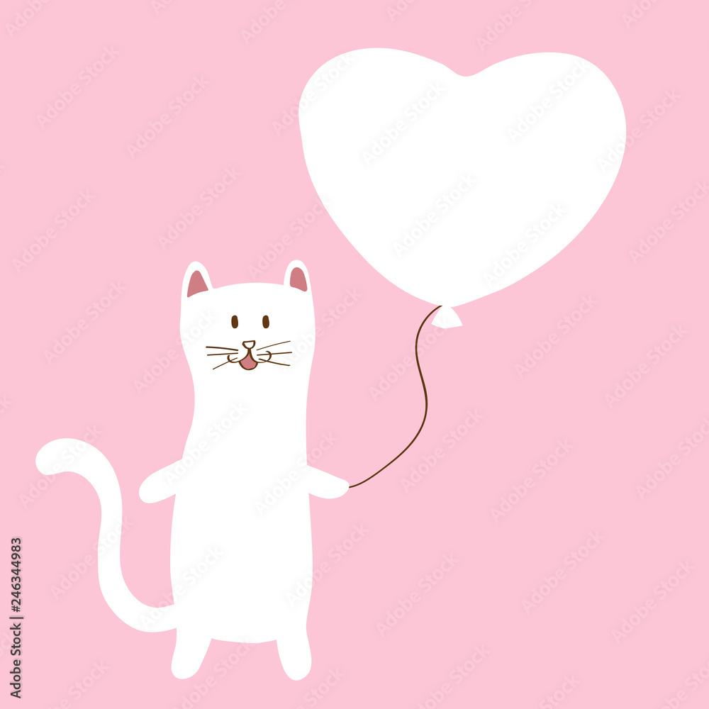 White cat holding balloon, Cartoon flat vector design White cat holding balloon, Cartoon flat vector design