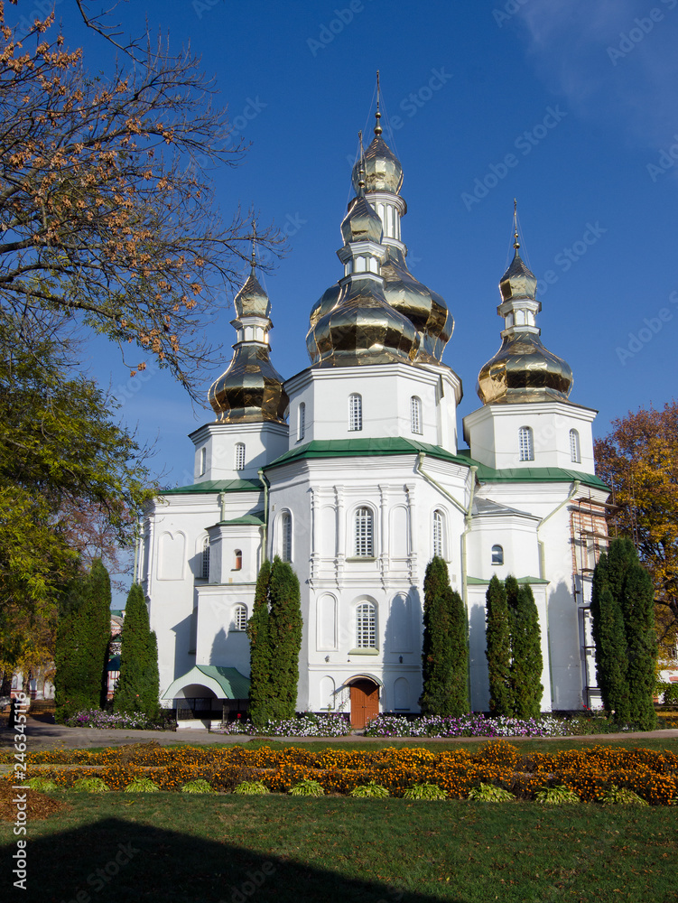 Sviato-Troitskyi Monastery on a sunny autumn day.