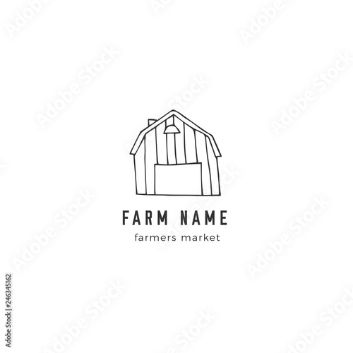 Farm premade logo template. Vector hand drawn barn.