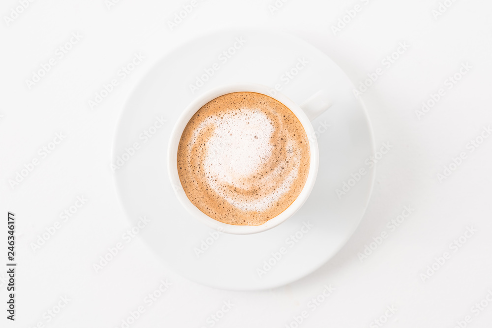 Coffee art. Latte cup on white background. Minimal flat lay. Coffee art. Latte cup on white background. Minimal flat lay.