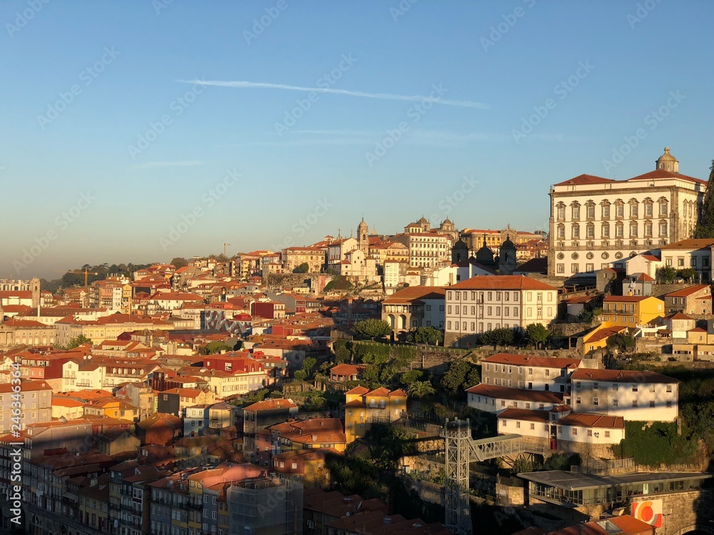 Porto, Portugal: view of the city from the bridge on a sunny morning 