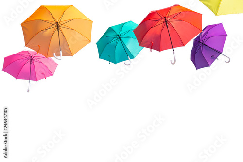 Set of colorful umbrellas isolate on white background.clipping path. photo