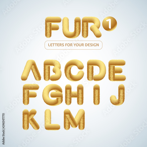 Fur and fluffy and Golden Letters alphabet set 2. Isolated Vector Illustration