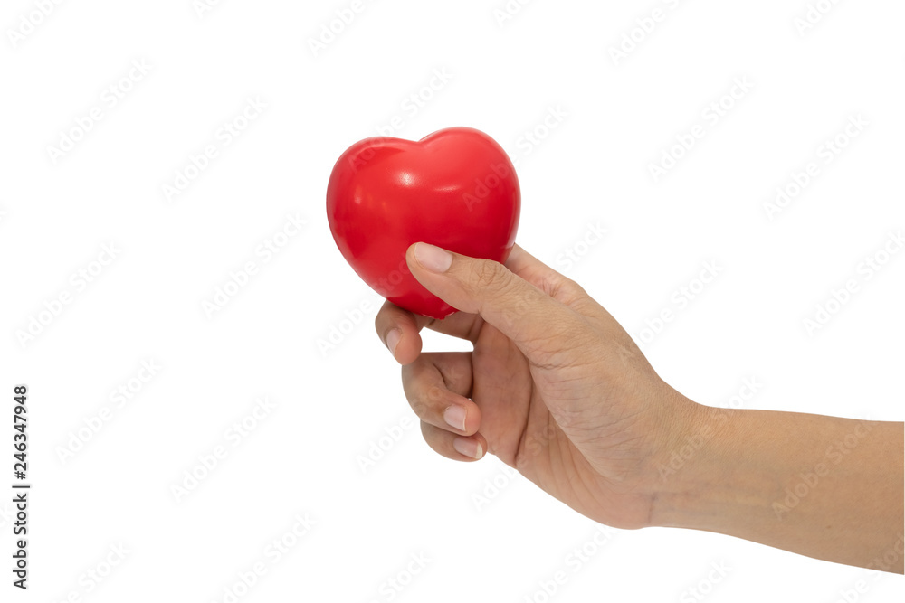 Obraz premium Stress reliever foam ball on woman hand isolated on white.
