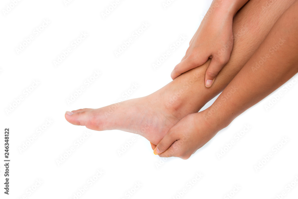 woman heel pain isolated on white background woman heel pain isolated on white background