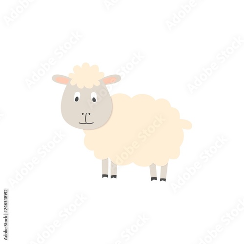 Cute sheep on white background. Vector illustration.