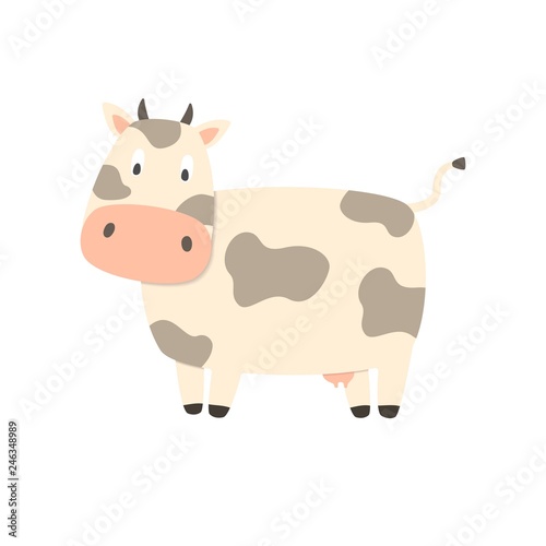 Cute cow on white background. Vector illustration.