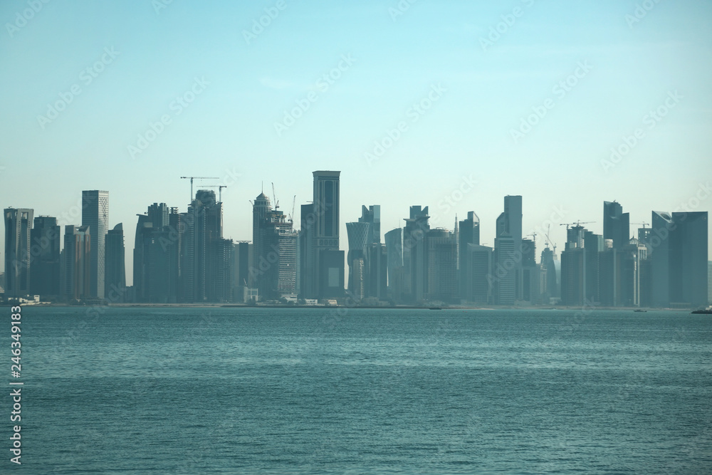 Naklejka premium View on skyscrapers in Doha downtown, Qatar