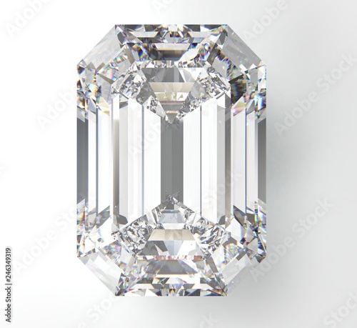 Transparent diamond brilliant octagon on white background. 3D render