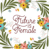 future is female label with flowers frame icons