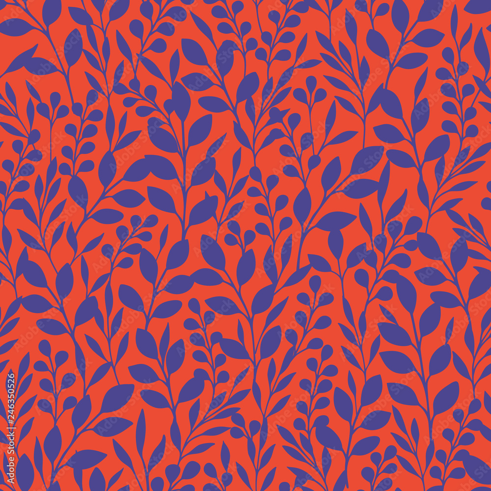 Monochrome Foliage Silhouettes Vector Seamless Pattern. Red and Purple Abstract Floral Print. Monochrome Foliage Silhouettes Vector Seamless Pattern. Red and Purple Abstract Floral Print.