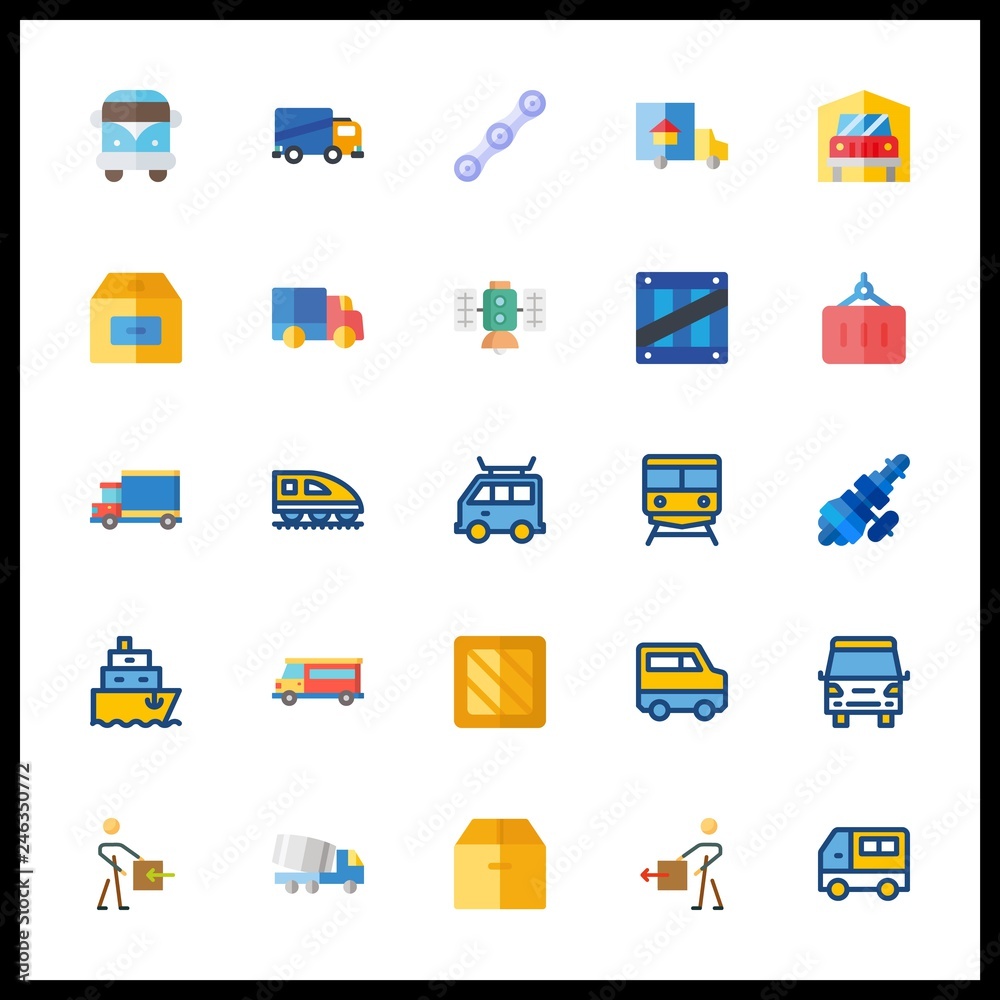 25 cargo icon. Vector illustration cargo set. delivery truck and van icons for cargo works