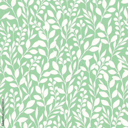 Monochrome Foliage Silhouettes Vector Seamless Pattern. Mint and White Abstract Floral Print.