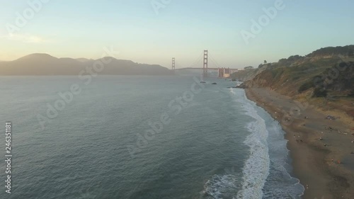 View from China Beach towards Golden Gate Bridge at sunset, San Francisco, California, United States of America, North America