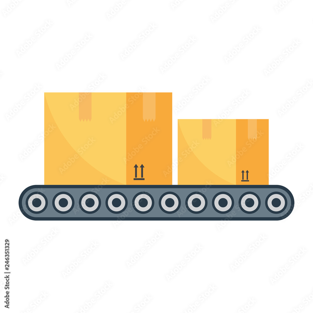 Boxes on a conveyer belt, vector illustration Boxes on a conveyer belt, vector illustration