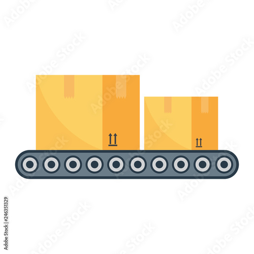 Boxes on a conveyer belt, vector illustration