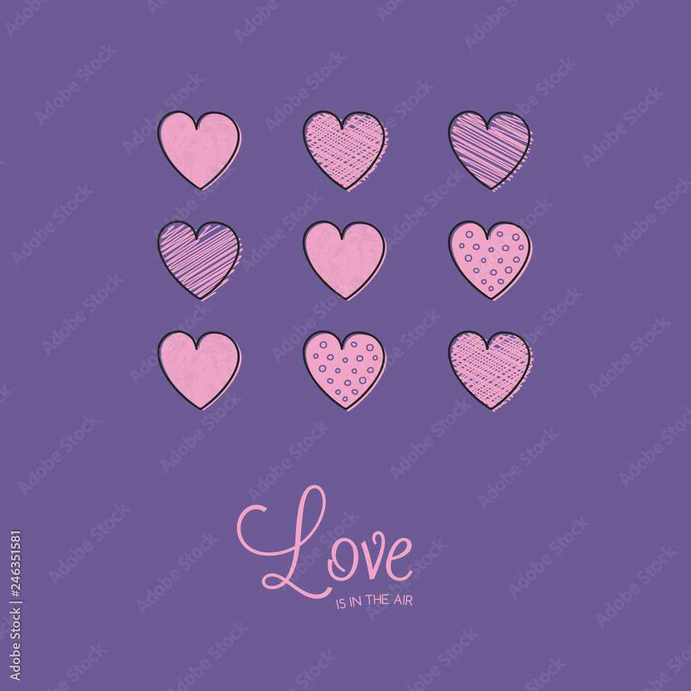 Concept of a greeting card with hearts for Valentine's Day. Vector