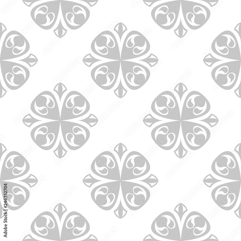 Floral seamless background. Gray pattern on white