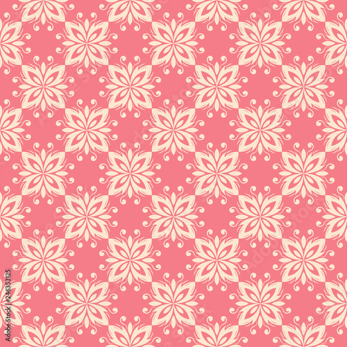 Seamless pattern. Floral beige design on pale pink background