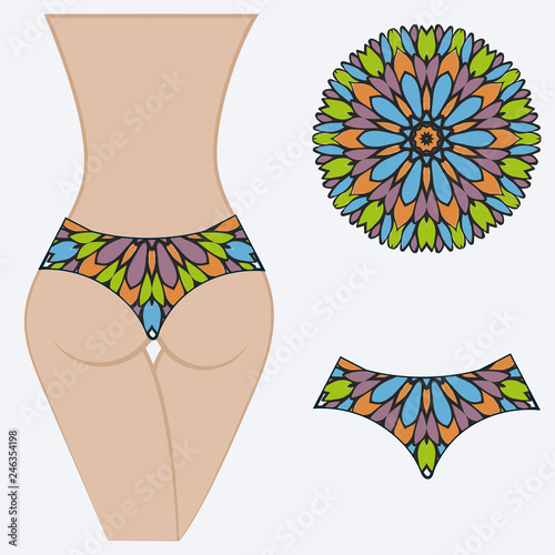 decorative women's pants with a floral pattern. Vector illustration. Fashionable print. An example of a design on a mannequin