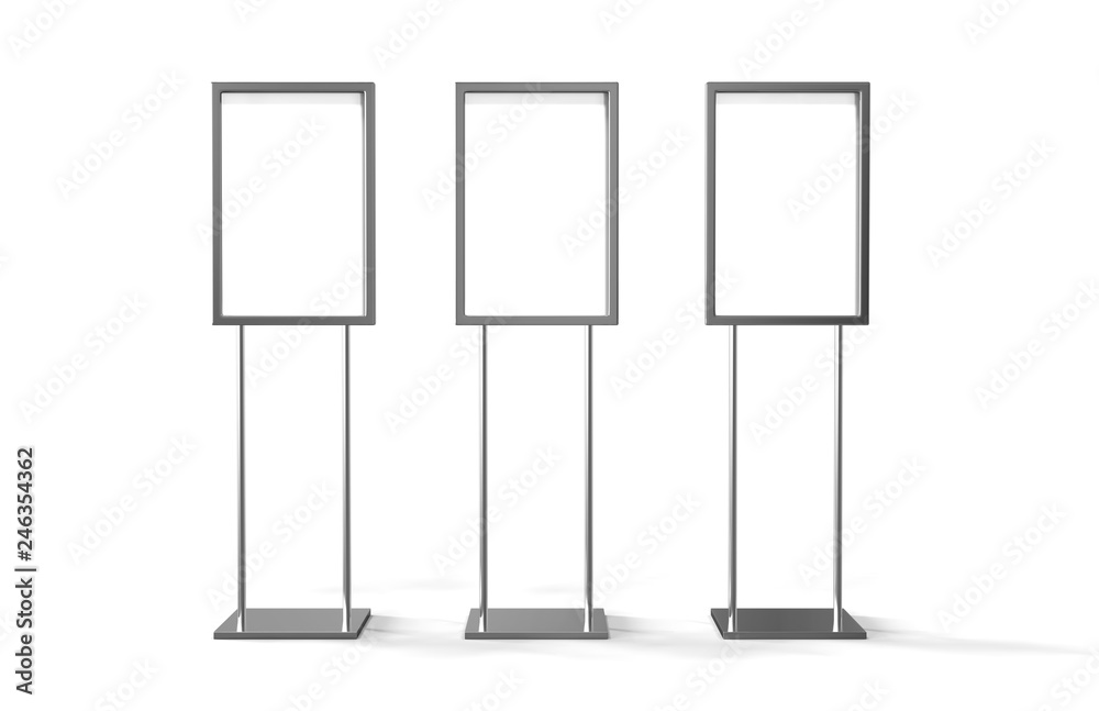 Indoor Pedestal Steel Sign Stand poster banner advertisement Display, Lobby Menu Board, 3D Illustration Indoor Pedestal Steel Sign Stand poster banner advertisement Display, Lobby Menu Board, 3D Illustration