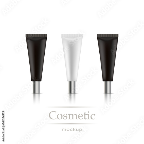 Set of plastic container for cosmetic product. Realistic vector mockup.