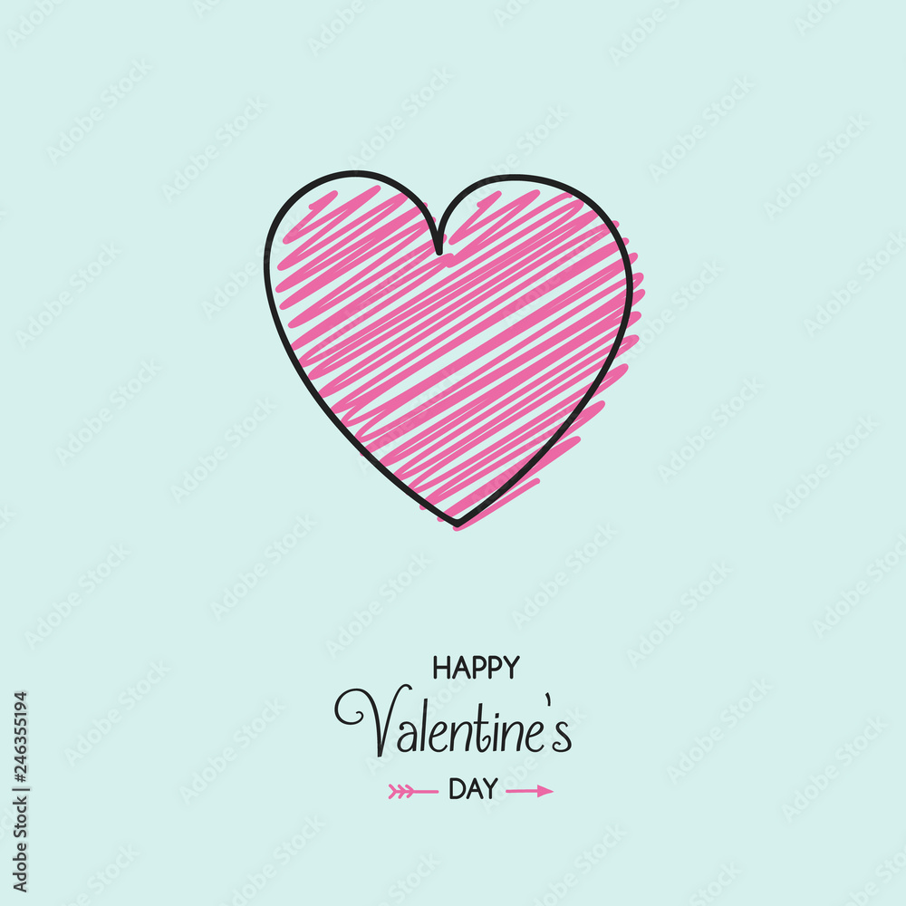 Beautiful greeting card with hand drawn heart for Valentine's Day. Love concept. Vector