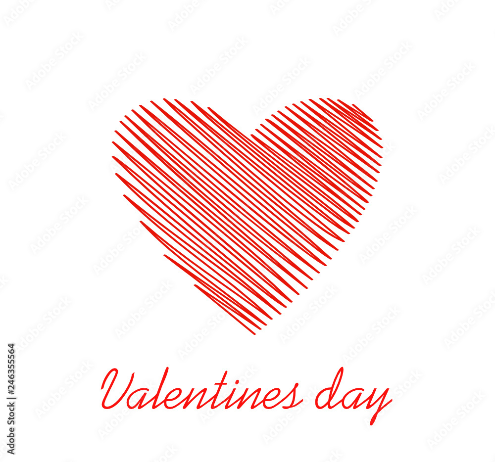 Simple lines in the shape of a heart red for Valentine's Day. Creative design concept. Vector illustration.  Copy space for text.
