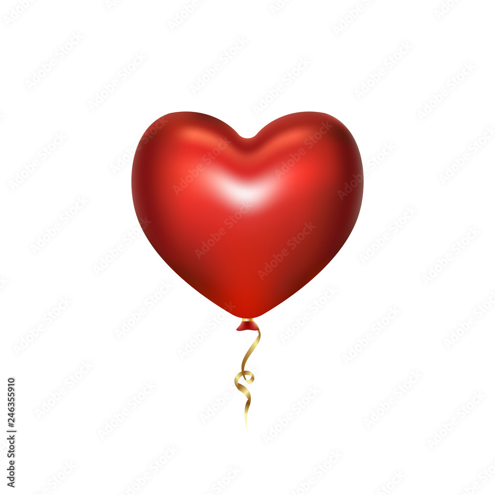 Red heart balloon isolated on white background. Vector illustration.
