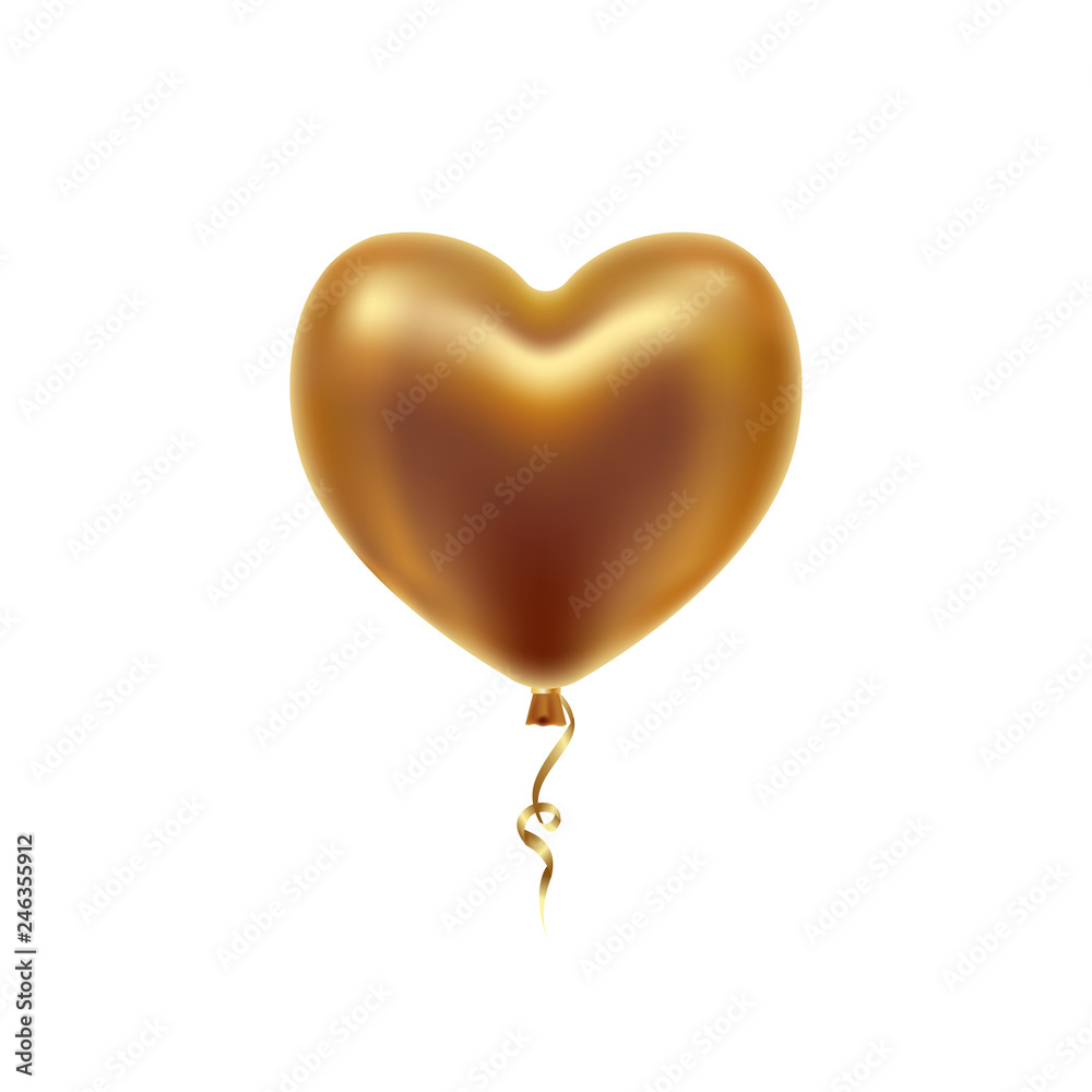 Naklejka Balon złote serce na białym tle. Ilustracji wektorowych.