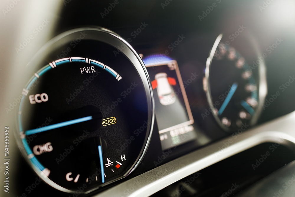 Naklejka premium Hybrid car dashboard speedometer .